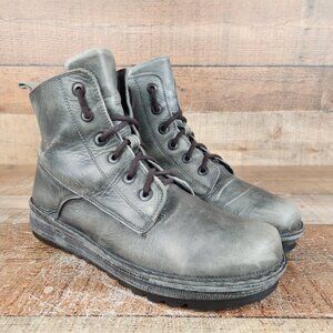 Naot Gazania Women US 9/9.5 EU 40 Gray Leather Lace Up Booties Ankle Boots Wedge